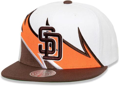 قبعة Mitchell & Ness SD San ​​Diego Padres Cooperstown Waverunner Snapback، قبعة قابلة للتعديل باللون الأبيض والبني in Saudi Arabia