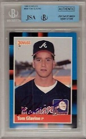 وقع توم جلافين على بطاقة Donruss Rookie لعام 1988 JSA الأصلية Beckett Slabbed Y46624 in Saudi Arabia