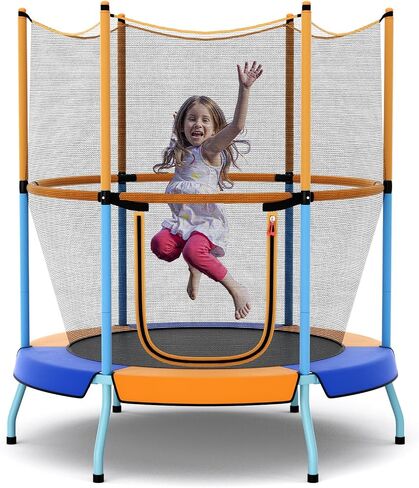 GYMAX Toddler Trampoline, 48" ASTM Approved Indoor Trampoline with All Round Enclosure Net & Large U-Shape Access, Seamless Small Kids Trampoline for Outdoor, Backyard, Gift for Boys Girls in Saudi Arabia