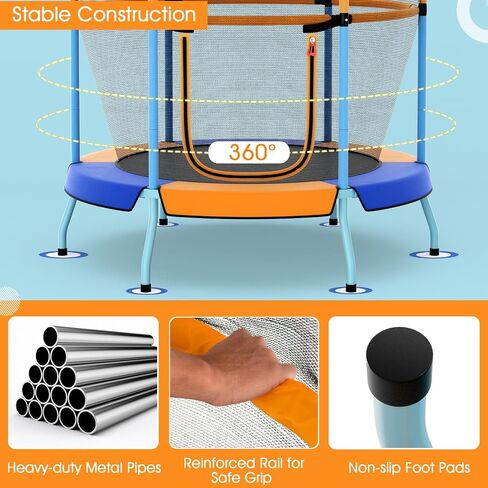 GYMAX Toddler Trampoline, 48" ASTM Approved Indoor Trampoline with All Round Enclosure Net & Large U-Shape Access, Seamless Small Kids Trampoline for Outdoor, Backyard, Gift for Boys Girls in Saudi Arabia