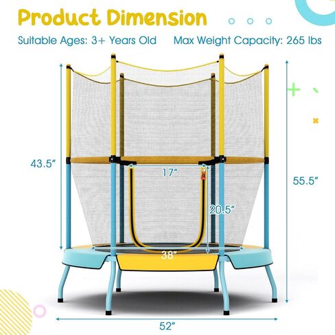 GYMAX Toddler Trampoline, 48" ASTM Approved Indoor Trampoline with All Round Enclosure Net & Large U-Shape Access, Seamless Small Kids Trampoline for Outdoor, Backyard, Gift for Boys Girls in Saudi Arabia