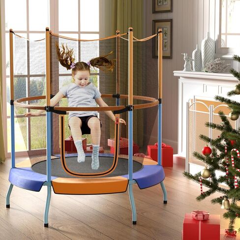 GYMAX Toddler Trampoline, 48" ASTM Approved Indoor Trampoline with All Round Enclosure Net & Large U-Shape Access, Seamless Small Kids Trampoline for Outdoor, Backyard, Gift for Boys Girls in Saudi Arabia