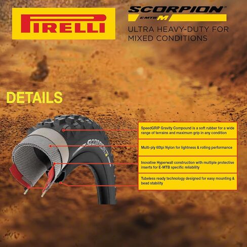 Pirelli Scorpion E-MTB M Red Color Edition Mountain Bicycle Tire 27.5x2.6 - Tubeless High-Performance Tear-Resistant E-MTB Tire for XC Racing, Trail & Enduro Riding in Saudi Arabia