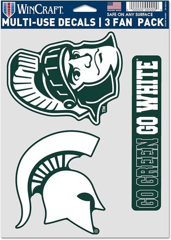 ملصق WinCraft NCAA Michigan State University MSU Spartans متعدد الاستخدام مكون من 3 مراوح، ألوان الفريق، ورقة مقاس 5.5 بوصة × 7.75 بوصة in Kuwait