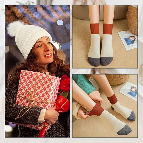 4pcs Winter Beanie Hat Scarf Touch Screen Gloves Warm Knit Socks Set for Women Knit Hat with Faux Fur Ball Scarves Glove in Kuwait
