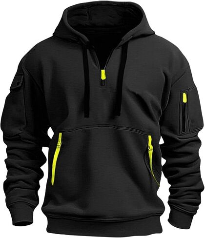 Hoodies for Men, Quarter Zip Pullover Tactical Sweatshirt Vintage Long Sleeve 1/4 Zipper Casual Fashion Hoodie With Pockets in Saudi Arabia