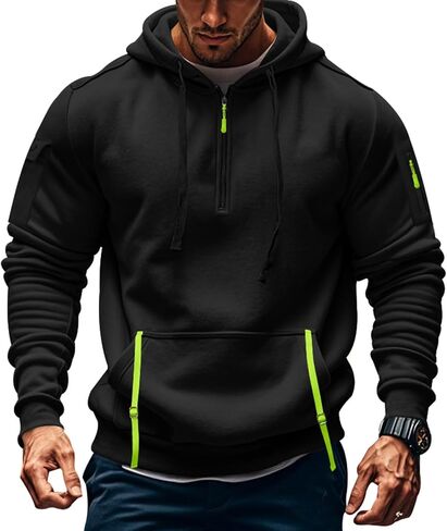 Hoodies for Men, Quarter Zip Pullover Tactical Sweatshirt Vintage Long Sleeve 1/4 Zipper Casual Fashion Hoodie With Pockets in Saudi Arabia