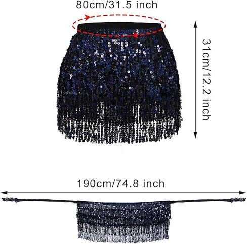 Women Belly Dance Skirt Tassel Fringe Skirts Sparkly Sequin Hip Scarf Party Costume in Saudi Arabia