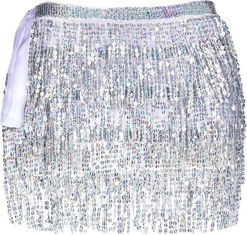Women Belly Dance Skirt Tassel Fringe Skirts Sparkly Sequin Hip Scarf Party Costume in Saudi Arabia
