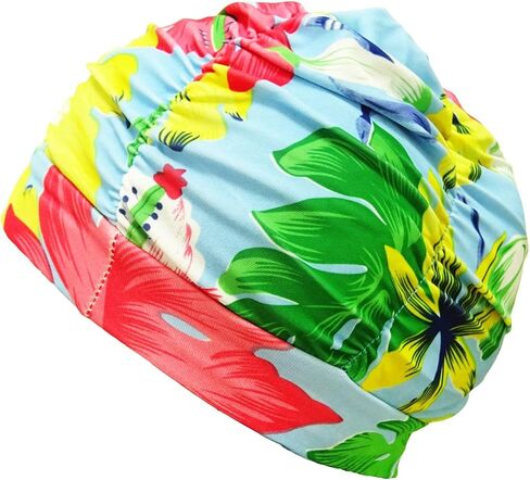 1PCS Colorful Pleated Swimming Cap Long Hair Swim Cap Bathing Cap for Swimming Pool Hawaii Beaches, Non-Waterproof in Saudi Arabia
