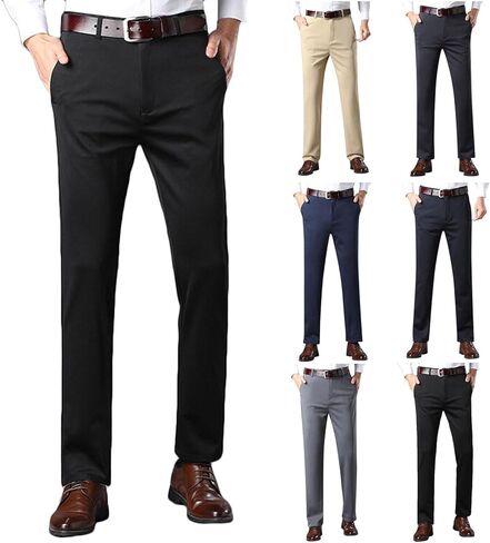 سروال فستان رجالي ملائم بشكل مريح وقابل للتمدد مناسب للعمل غير رسمي بنطلون غولف خفيف الوزن ومريح ومسطح من الأمام وكبير وطويل القامة in Kuwait