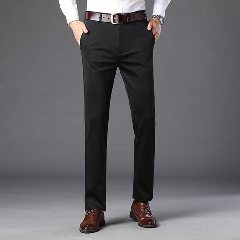 سروال فستان رجالي ملائم بشكل مريح وقابل للتمدد مناسب للعمل غير رسمي بنطلون غولف خفيف الوزن ومريح ومسطح من الأمام وكبير وطويل القامة in Kuwait