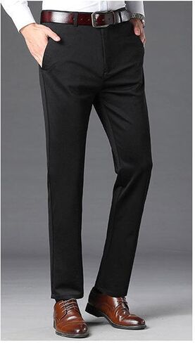 سروال فستان رجالي ملائم بشكل مريح وقابل للتمدد مناسب للعمل غير رسمي بنطلون غولف خفيف الوزن ومريح ومسطح من الأمام وكبير وطويل القامة in Kuwait