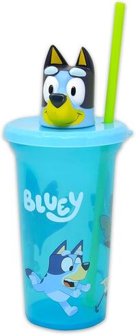 Bluey Cup with Lid 15oz for Kids, Girls, Boys - 4-Piece School Supplies Bundle with Drinking Straw Bottle, Stickers, Plus More | Bluey Drinking Water Bottle for Kids in Saudi Arabia