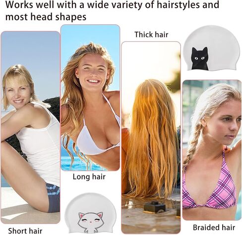 2 Pcs Silicone Swim Caps for Women Swimming Caps with Cartoon Pattern for Long Short Hair Men Adults,Waterproof Non-Slip Comfy Bathing Cap Swim Hat to Keep Hair Dry(2 Styles) in Saudi Arabia
