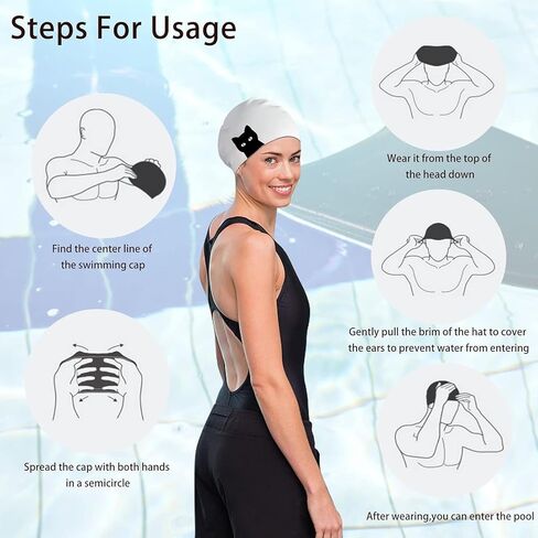 2 Pcs Silicone Swim Caps for Women Swimming Caps with Cartoon Pattern for Long Short Hair Men Adults,Waterproof Non-Slip Comfy Bathing Cap Swim Hat to Keep Hair Dry(2 Styles) in Saudi Arabia