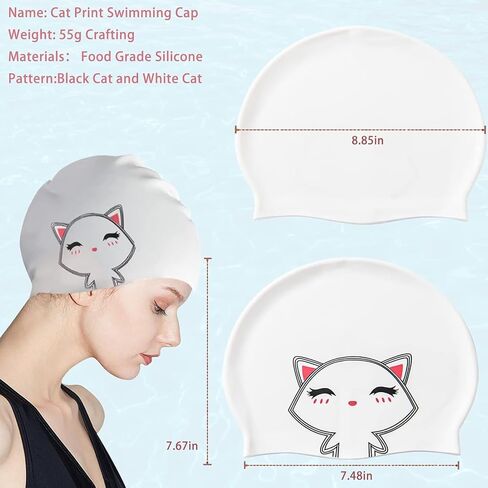 2 Pcs Silicone Swim Caps for Women Swimming Caps with Cartoon Pattern for Long Short Hair Men Adults,Waterproof Non-Slip Comfy Bathing Cap Swim Hat to Keep Hair Dry(2 Styles) in Saudi Arabia