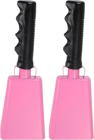 PATIKIL 9inch Cow Bells for Football Games, 2pcs Cowbells for Sporting Events Bulk Loud Noise Makers Metal Cow Bell with Handle for Cheering Competition Marathon Wedding DIY Paint, Pink in Kuwait