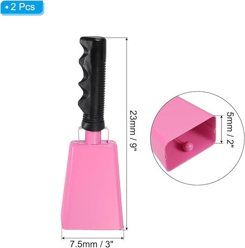 PATIKIL 9inch Cow Bells for Football Games, 2pcs Cowbells for Sporting Events Bulk Loud Noise Makers Metal Cow Bell with Handle for Cheering Competition Marathon Wedding DIY Paint, Pink in Kuwait