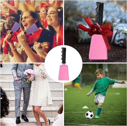 PATIKIL 9inch Cow Bells for Football Games, 2pcs Cowbells for Sporting Events Bulk Loud Noise Makers Metal Cow Bell with Handle for Cheering Competition Marathon Wedding DIY Paint, Pink in Kuwait