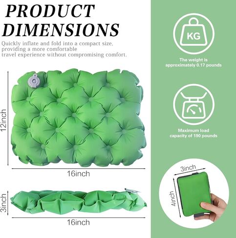 Inflatable seat Cushion-Travel Cushion Lnflatable Portable Air Sitting Pad for Stadium Camping OfficeCan also be used for lumbar and back support Lightweight Waterproof Camp Chair Accessories (Green) in Saudi Arabia