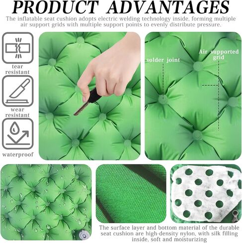 Inflatable seat Cushion-Travel Cushion Lnflatable Portable Air Sitting Pad for Stadium Camping OfficeCan also be used for lumbar and back support Lightweight Waterproof Camp Chair Accessories (Green) in Saudi Arabia