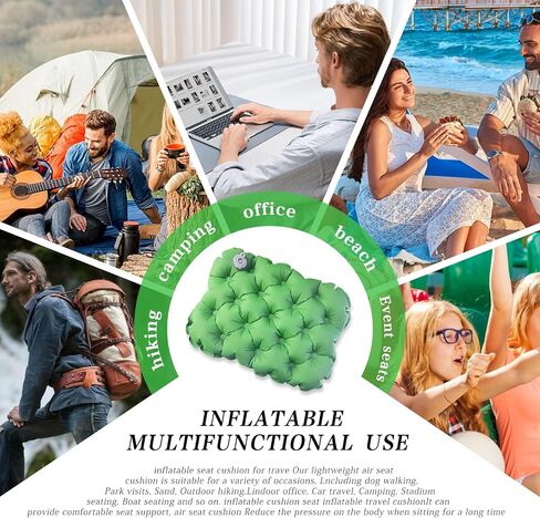 Inflatable seat Cushion-Travel Cushion Lnflatable Portable Air Sitting Pad for Stadium Camping OfficeCan also be used for lumbar and back support Lightweight Waterproof Camp Chair Accessories (Green) in Saudi Arabia