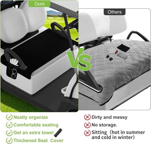 Golf Cart Seat Covers with Golf Towel , Golf Club Car seat Cover with 4 Side Pockets,100% Cotton Surface, Warm &Comfortable，Universal Fits for EZGO, Yamaha, Club Car and More 2 Person Seats (Black) in Saudi Arabia
