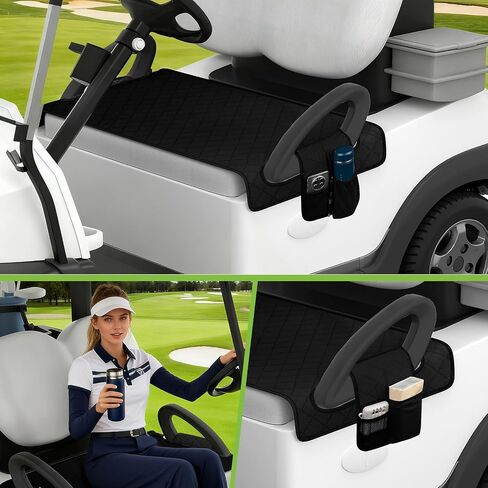 Golf Cart Seat Covers with Golf Towel , Golf Club Car seat Cover with 4 Side Pockets,100% Cotton Surface, Warm &Comfortable，Universal Fits for EZGO, Yamaha, Club Car and More 2 Person Seats (Black) in Saudi Arabia