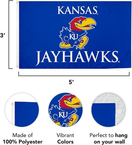 Desert Cactus The University of Kansas TUK Flag - 3 x 5 Feet Jayhawks Banner, Indoor/Outdoor Durable Fabric, 100% Polyester Design (Style B) in Saudi Arabia