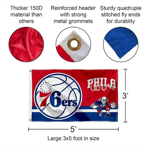 لافتة علم فيلادلفيا 76ers ذات شعار مزدوج للاستخدام الداخلي والخارجي in Saudi Arabia