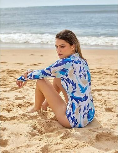 Womens One Piece Floral Print Swimsuit Long Sleeve Quick Dry Sun Protective Ideal for Beach and Pool Activities in Saudi Arabia
