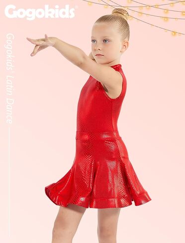 Gogokids 2Pcs Girls Latin Dance Dress Sparkly Ballet Tango Dancewear Rumba Samba Costume with Removable Flare Skirt 5-12Y in Saudi Arabia