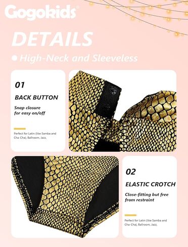 Gogokids 2 قطعة فستان رقص لاتيني للفتيات سباركلي باليه تانجو ملابس رقص رومبا سامبا مع تنورة مضيئة قابلة للإزالة 5-12 سنة in Kuwait