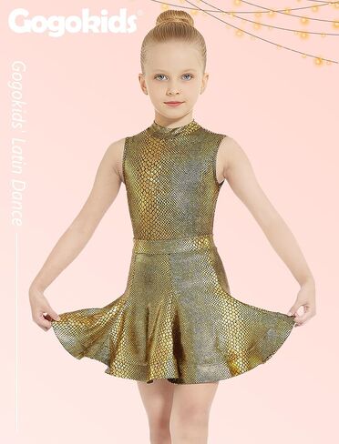 Gogokids 2 قطعة فستان رقص لاتيني للفتيات سباركلي باليه تانجو ملابس رقص رومبا سامبا مع تنورة مضيئة قابلة للإزالة 5-12 سنة in Kuwait