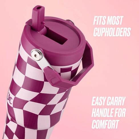 Juicy Couture Flip & Sip Insulated Tumbler with Handle and Straw, 30 oz, Hot Pink Leopard in Saudi Arabia