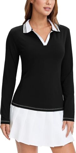 MathCat Womens Golf Shirts, Long Sleeve Polo Shirts Collared V Neck Tennis Shirts Breathable Athletic Tops in Saudi Arabia