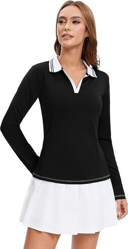 MathCat Womens Golf Shirts, Long Sleeve Polo Shirts Collared V Neck Tennis Shirts Breathable Athletic Tops in Saudi Arabia