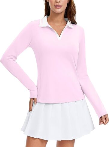 MathCat Womens Golf Shirts, Long Sleeve Polo Shirts Collared V Neck Tennis Shirts Breathable Athletic Tops in Saudi Arabia