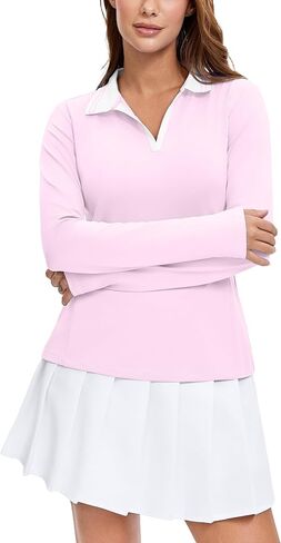 MathCat Womens Golf Shirts, Long Sleeve Polo Shirts Collared V Neck Tennis Shirts Breathable Athletic Tops in Saudi Arabia