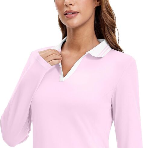 MathCat Womens Golf Shirts, Long Sleeve Polo Shirts Collared V Neck Tennis Shirts Breathable Athletic Tops in Saudi Arabia