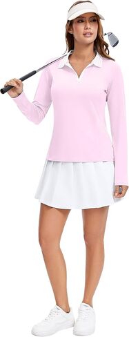 MathCat Womens Golf Shirts, Long Sleeve Polo Shirts Collared V Neck Tennis Shirts Breathable Athletic Tops in Saudi Arabia