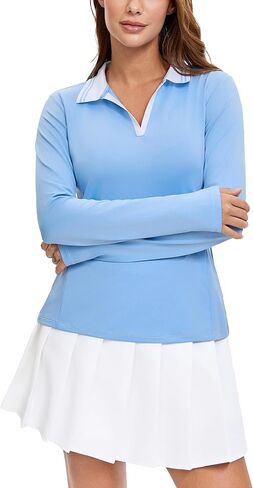 MathCat Womens Golf Shirts, Long Sleeve Polo Shirts Collared V Neck Tennis Shirts Breathable Athletic Tops in Saudi Arabia