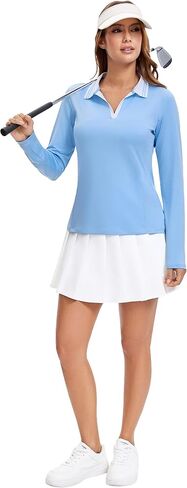 MathCat Womens Golf Shirts, Long Sleeve Polo Shirts Collared V Neck Tennis Shirts Breathable Athletic Tops in Saudi Arabia