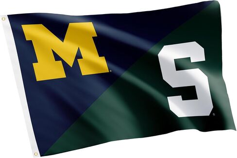 Desert Cactus Michigan Wolverines and Michigan State Spartans Rivalry Flag 3 x 5 feet Split Design Banner Durable 100% Polyester for Indoor or Outdoor Use (House Rivals Flag) in Saudi Arabia
