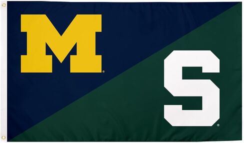 Desert Cactus Michigan Wolverines and Michigan State Spartans Rivalry Flag 3 x 5 feet Split Design Banner Durable 100% Polyester for Indoor or Outdoor Use (House Rivals Flag) in Saudi Arabia