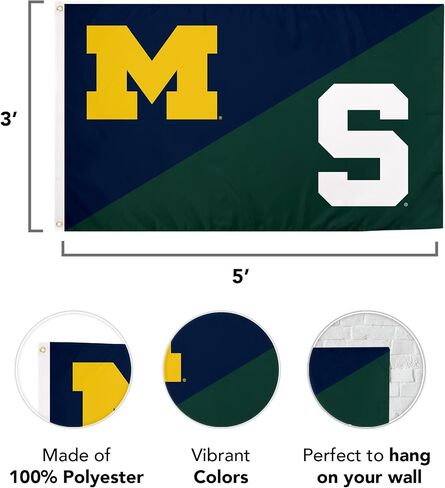 Desert Cactus Michigan Wolverines and Michigan State Spartans Rivalry Flag 3 x 5 feet Split Design Banner Durable 100% Polyester for Indoor or Outdoor Use (House Rivals Flag) in Saudi Arabia