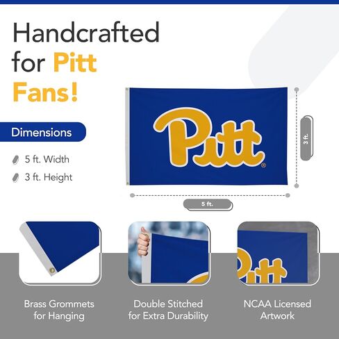 علم مطبوع من Pittsburgh Panthers College Sports - مرخص من الرابطة الوطنية لرياضة الجامعات - نايلون - لافتة مدرسية (أزرق داكن) (3 × 5 بوصات) in Kuwait