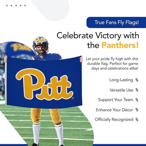 علم مطبوع من Pittsburgh Panthers College Sports - مرخص من الرابطة الوطنية لرياضة الجامعات - نايلون - لافتة مدرسية (أزرق داكن) (3 × 5 بوصات) in Kuwait