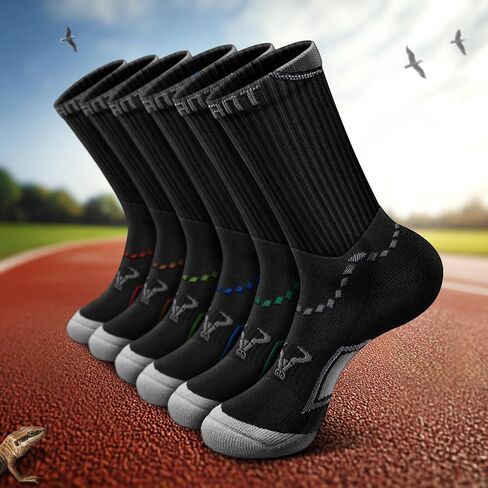 Men Running Socks,Athletic Crew Socks Compression Breathable for Men Sports Hiking Cushioned Footbed Arch Support in Saudi Arabia